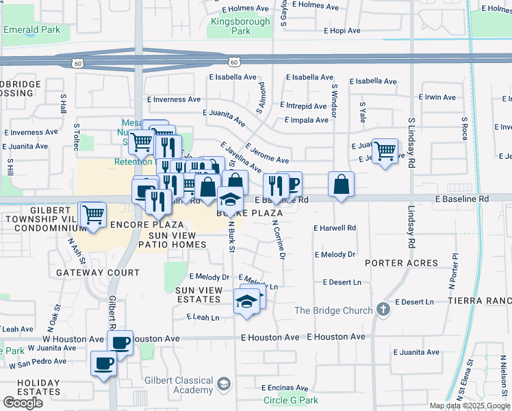 map of restaurants, bars, coffee shops, grocery stores, and more near 420 East Terrace Avenue in Gilbert