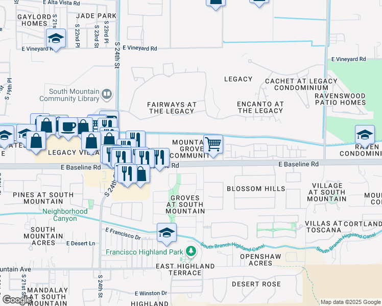 map of restaurants, bars, coffee shops, grocery stores, and more near 2707 East Donner Drive in Phoenix