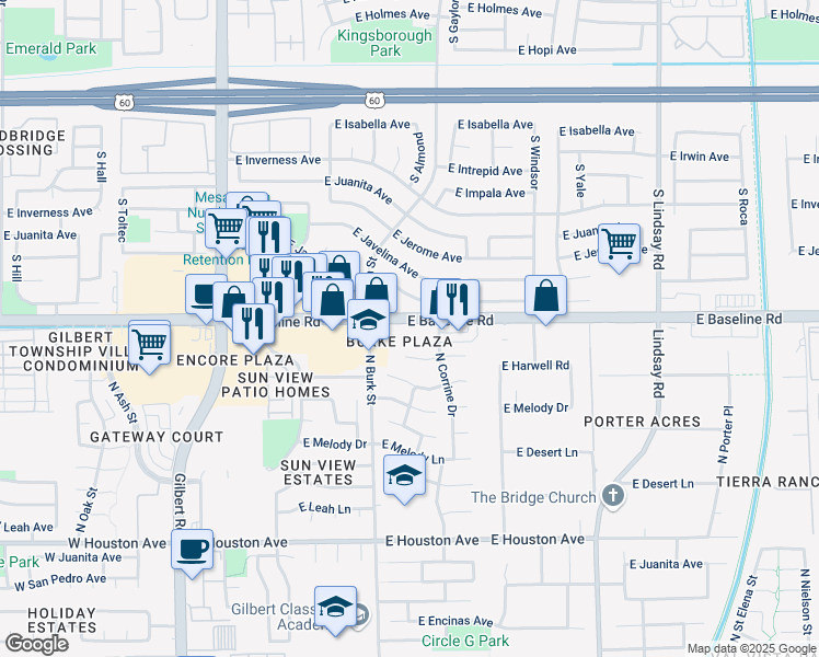 map of restaurants, bars, coffee shops, grocery stores, and more near 420 East Terrace Avenue in Gilbert