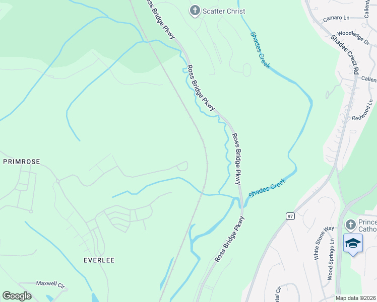map of restaurants, bars, coffee shops, grocery stores, and more near Ross Bridge Parkway in Hoover