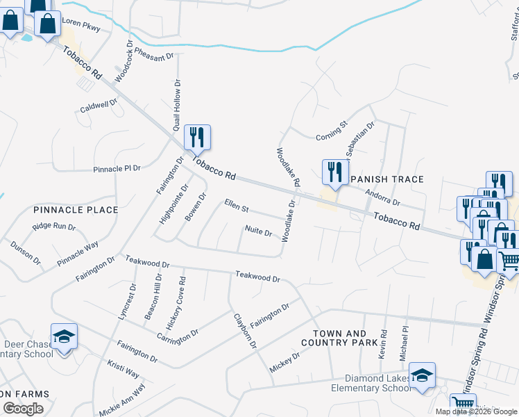 map of restaurants, bars, coffee shops, grocery stores, and more near 3910 Ellen Street in Hephzibah