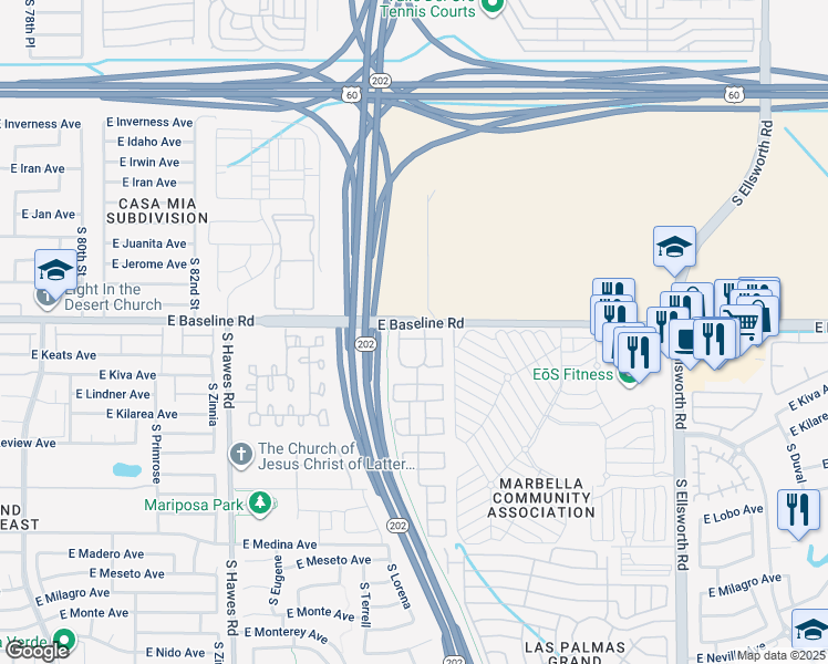 map of restaurants, bars, coffee shops, grocery stores, and more near 8720 East Knowles Avenue in Mesa