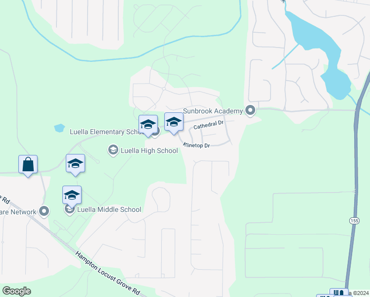 map of restaurants, bars, coffee shops, grocery stores, and more near 285 Klinetop Drive in McDonough