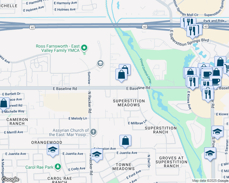 map of restaurants, bars, coffee shops, grocery stores, and more near in Gilbert