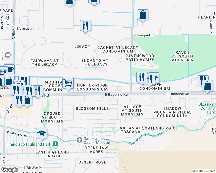 map of restaurants, bars, coffee shops, grocery stores, and more near 7461 South 31st Place in Phoenix