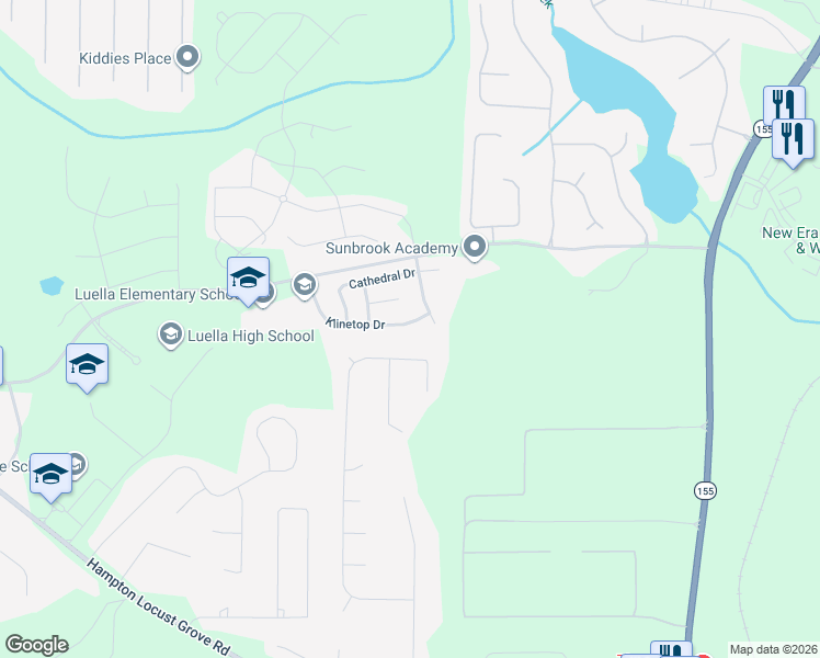 map of restaurants, bars, coffee shops, grocery stores, and more near 216 Klinetop Drive in McDonough