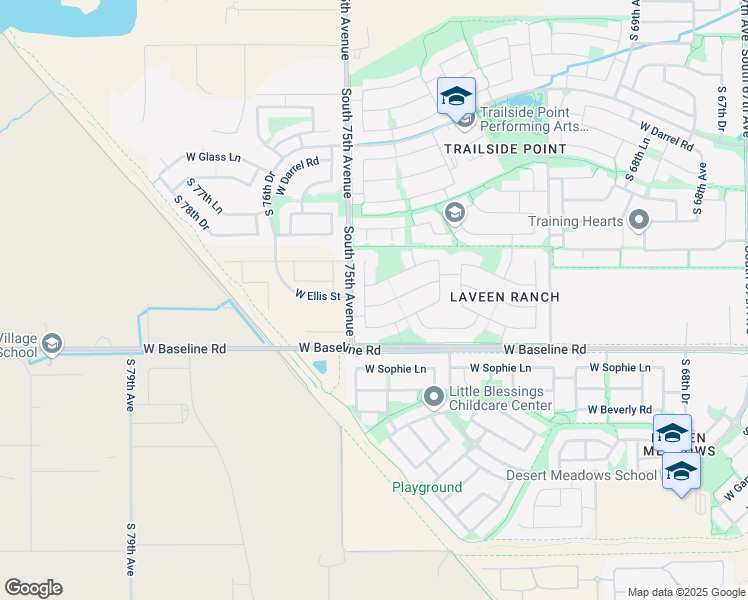 map of restaurants, bars, coffee shops, grocery stores, and more near 7412 West Ellis Street in Phoenix