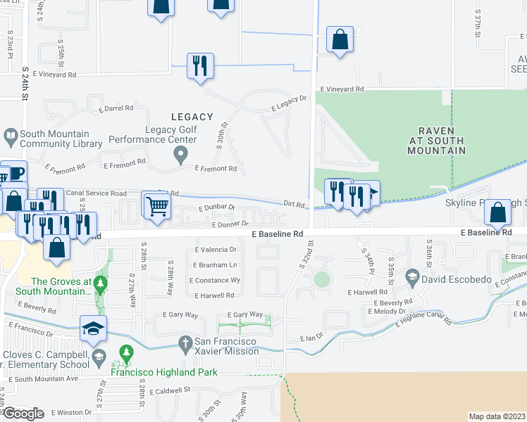 map of restaurants, bars, coffee shops, grocery stores, and more near 7460 South 31st Place in Phoenix