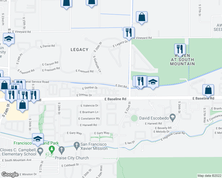 map of restaurants, bars, coffee shops, grocery stores, and more near 7461 South 31st Place in Phoenix