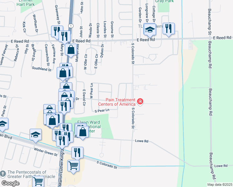 map of restaurants, bars, coffee shops, grocery stores, and more near 1564 Debra Drive in Greenville