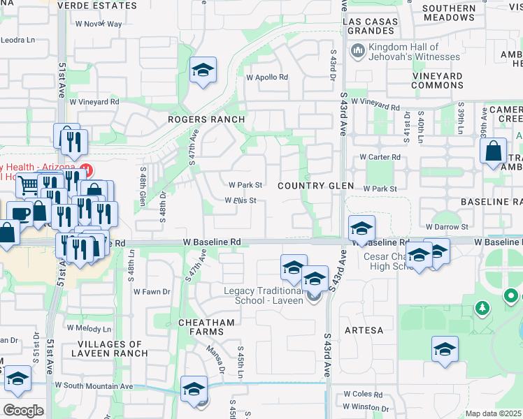 map of restaurants, bars, coffee shops, grocery stores, and more near 7412 South 45th Avenue in Phoenix