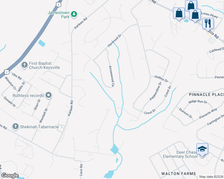 map of restaurants, bars, coffee shops, grocery stores, and more near 2936 Arrowwood Circle in Hephzibah