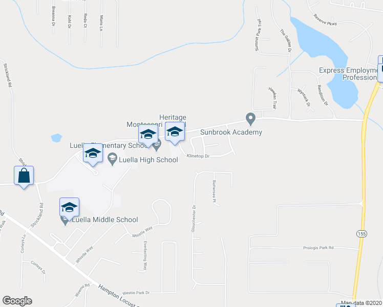 map of restaurants, bars, coffee shops, grocery stores, and more near 276 Klinetop Drive in McDonough