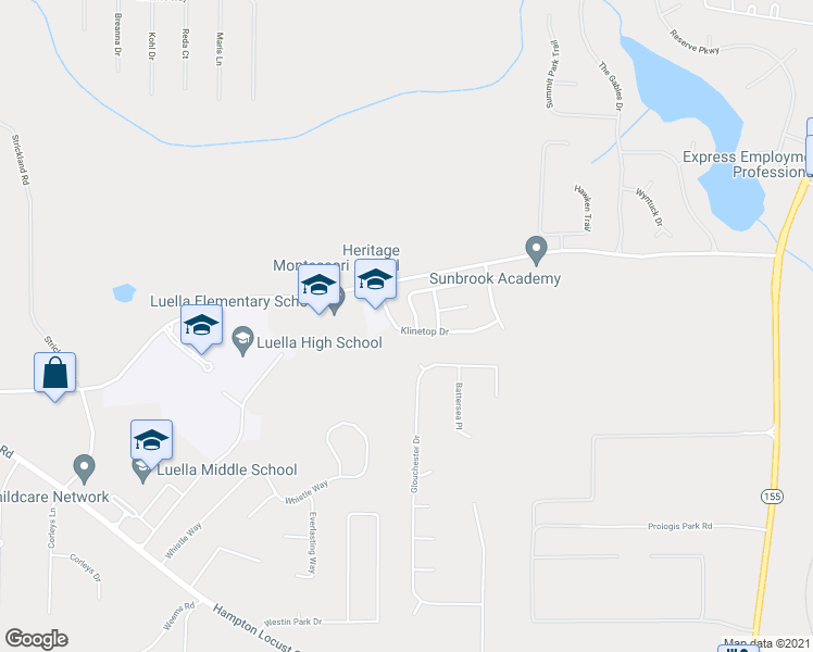map of restaurants, bars, coffee shops, grocery stores, and more near 280 Klinetop Drive in McDonough