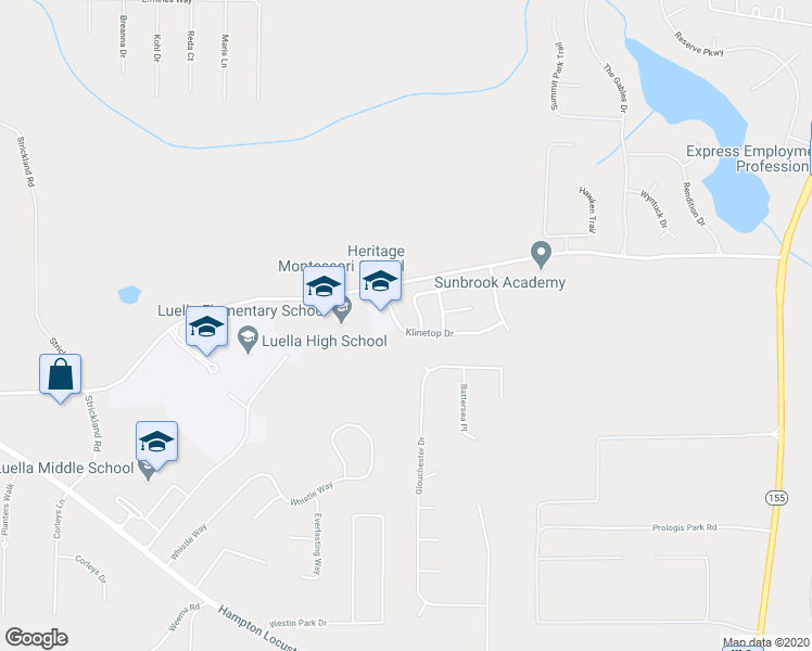 map of restaurants, bars, coffee shops, grocery stores, and more near 284 Klinetop Drive in McDonough