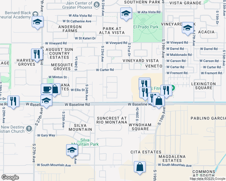 map of restaurants, bars, coffee shops, grocery stores, and more near 2216 West Dunbar Drive in Phoenix