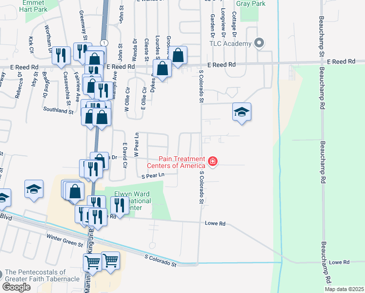map of restaurants, bars, coffee shops, grocery stores, and more near 1564 Debra Drive in Greenville