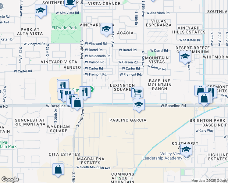 map of restaurants, bars, coffee shops, grocery stores, and more near 1636 West Dunbar Drive in Phoenix