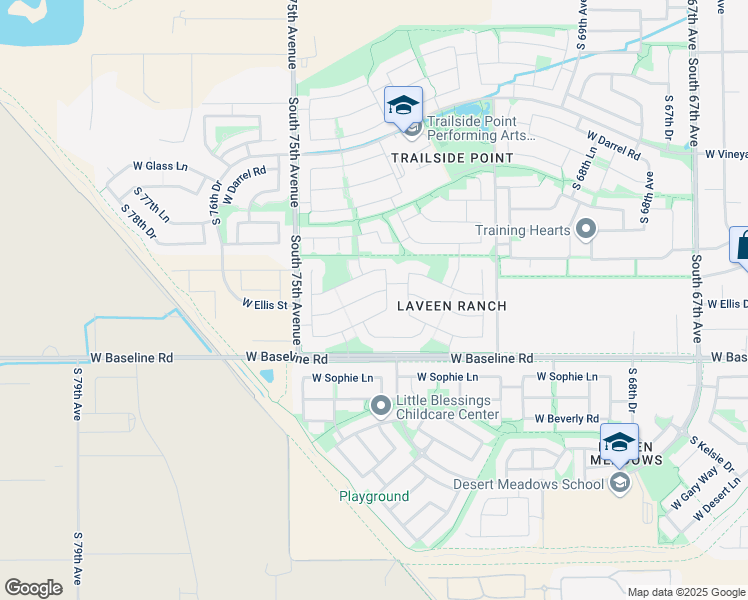 map of restaurants, bars, coffee shops, grocery stores, and more near 7321 West Ellis Street in Phoenix