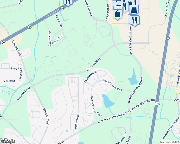 map of restaurants, bars, coffee shops, grocery stores, and more near 64 Thomaston Street in Newnan