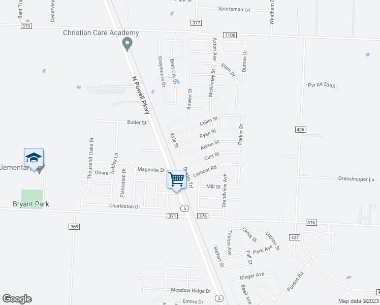 map of restaurants, bars, coffee shops, grocery stores, and more near 113 Aaron Street in Anna