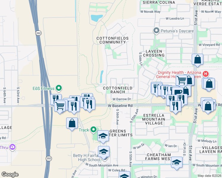 map of restaurants, bars, coffee shops, grocery stores, and more near 5621 West Pollack Street in Phoenix