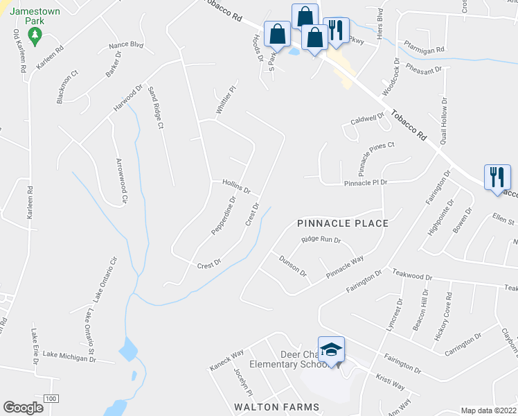 map of restaurants, bars, coffee shops, grocery stores, and more near 3885 Crest Drive in Hephzibah