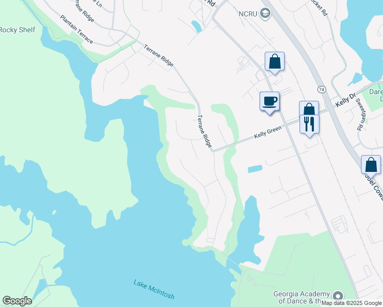 map of restaurants, bars, coffee shops, grocery stores, and more near 606 Spectrum Vista in Peachtree City