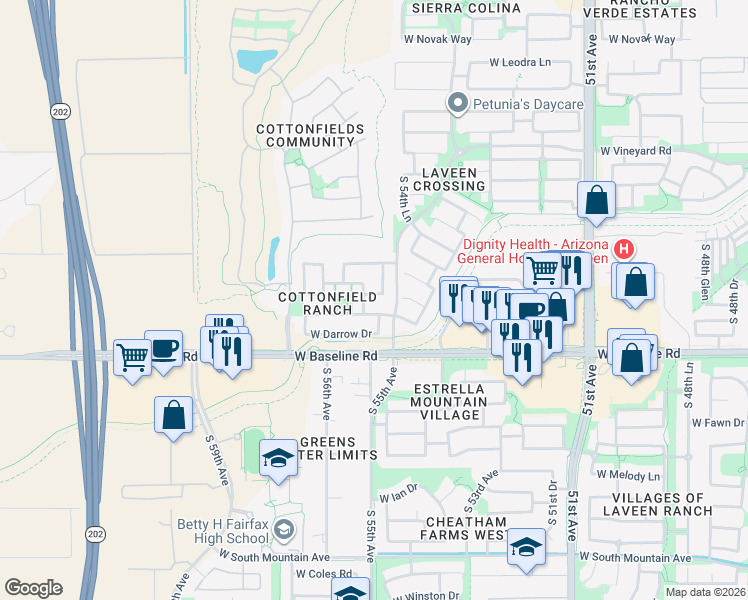 map of restaurants, bars, coffee shops, grocery stores, and more near 5519 West Pollack Street in Phoenix