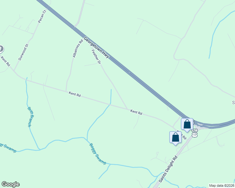 map of restaurants, bars, coffee shops, grocery stores, and more near 120 Feather Drive in Georgetown