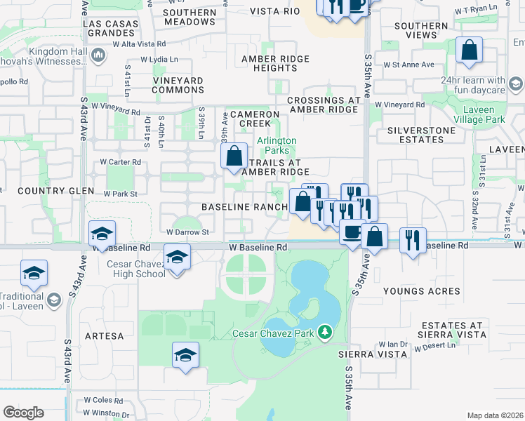 map of restaurants, bars, coffee shops, grocery stores, and more near 7408 South 37th Glen in Phoenix