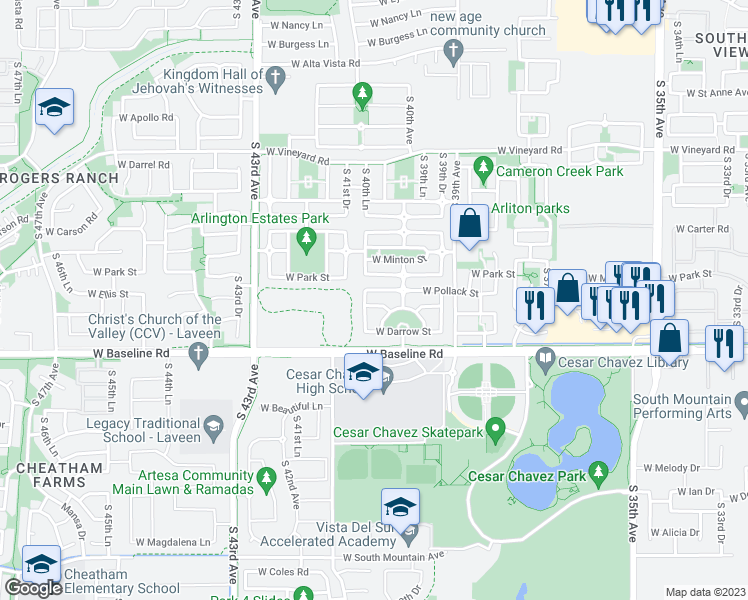 map of restaurants, bars, coffee shops, grocery stores, and more near 4030 West Ellis Street in Phoenix