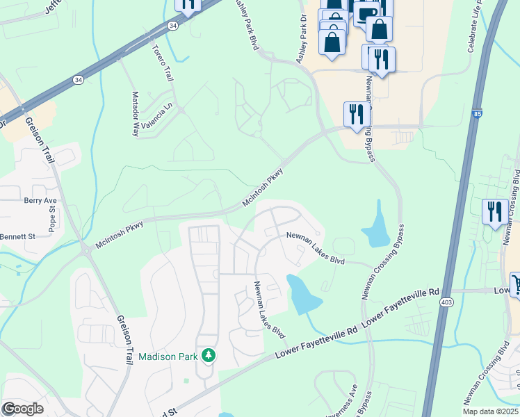 map of restaurants, bars, coffee shops, grocery stores, and more near 66 Thomaston Street in Newnan
