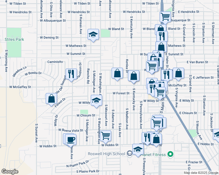 map of restaurants, bars, coffee shops, grocery stores, and more near 516 West McGaffey Street in Roswell