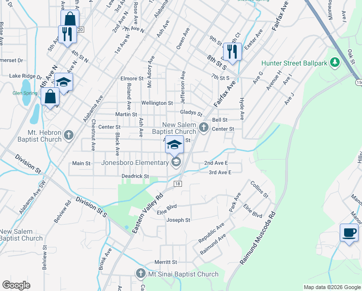 map of restaurants, bars, coffee shops, grocery stores, and more near 208 Jefferson Avenue in Bessemer