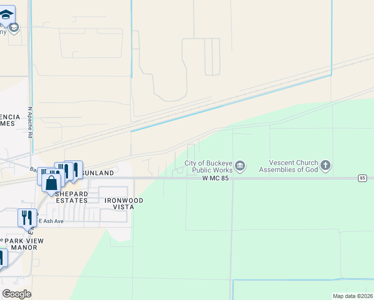 map of restaurants, bars, coffee shops, grocery stores, and more near 23740 MC 85 in Buckeye