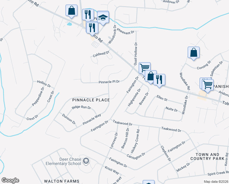 map of restaurants, bars, coffee shops, grocery stores, and more near 4026 Pinnacle Way in Hephzibah