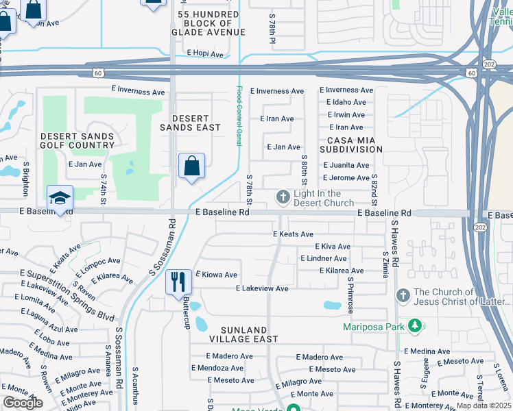 map of restaurants, bars, coffee shops, grocery stores, and more near in Mesa