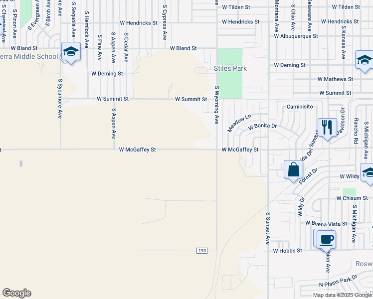 map of restaurants, bars, coffee shops, grocery stores, and more near 1700 West McGaffey Street in Roswell