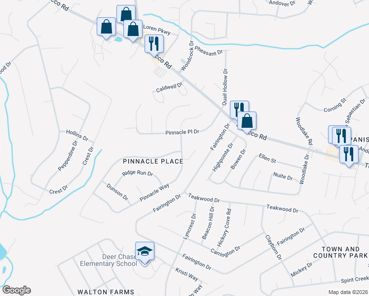 map of restaurants, bars, coffee shops, grocery stores, and more near 4026 Pinnacle Way in Hephzibah