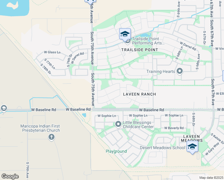 map of restaurants, bars, coffee shops, grocery stores, and more near 7332 West Ellis Street in Laveen