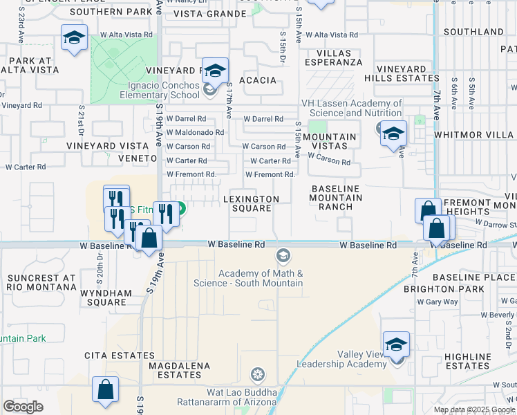 map of restaurants, bars, coffee shops, grocery stores, and more near 1605 West Pollack Street in Phoenix