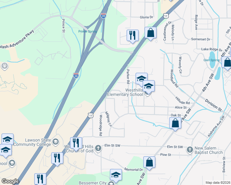 map of restaurants, bars, coffee shops, grocery stores, and more near 822 Montez Drive North in Bessemer