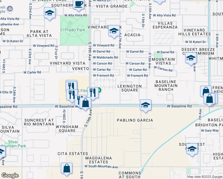 map of restaurants, bars, coffee shops, grocery stores, and more near 1727 West Pollack Street in Phoenix