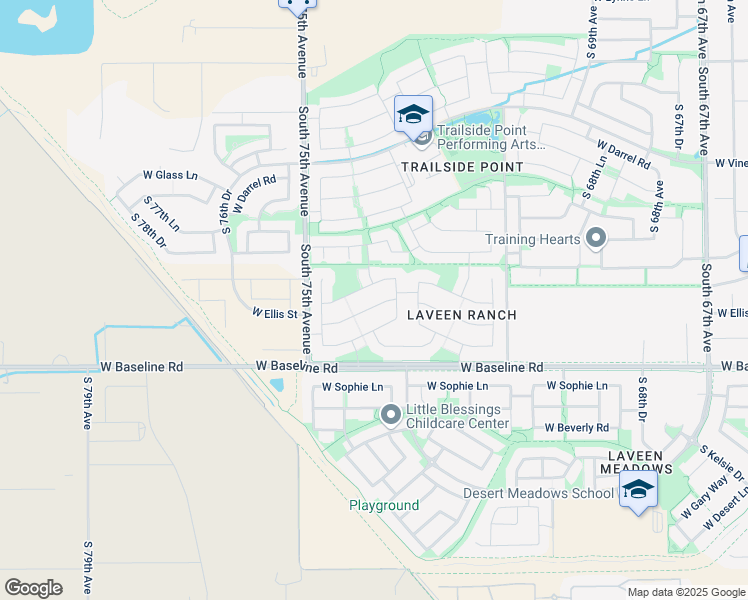 map of restaurants, bars, coffee shops, grocery stores, and more near 7321 West Ellis Street in Phoenix