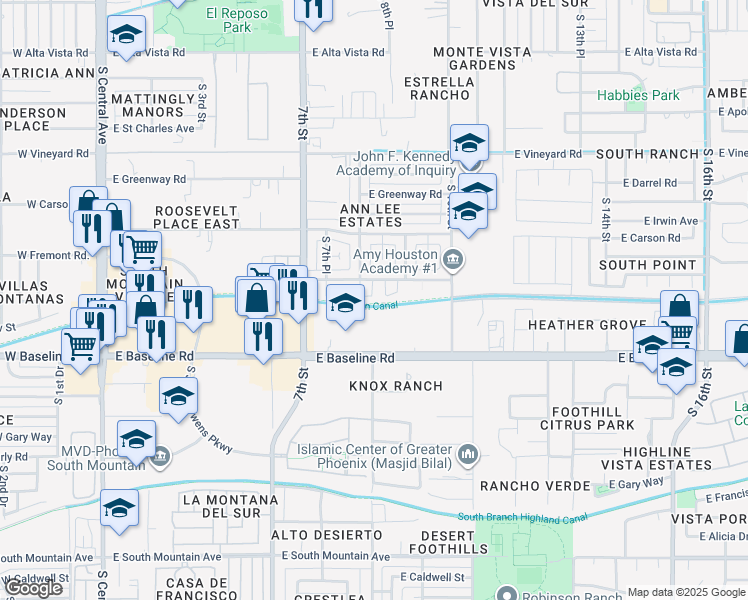 map of restaurants, bars, coffee shops, grocery stores, and more near 815 East Minton Street in Phoenix