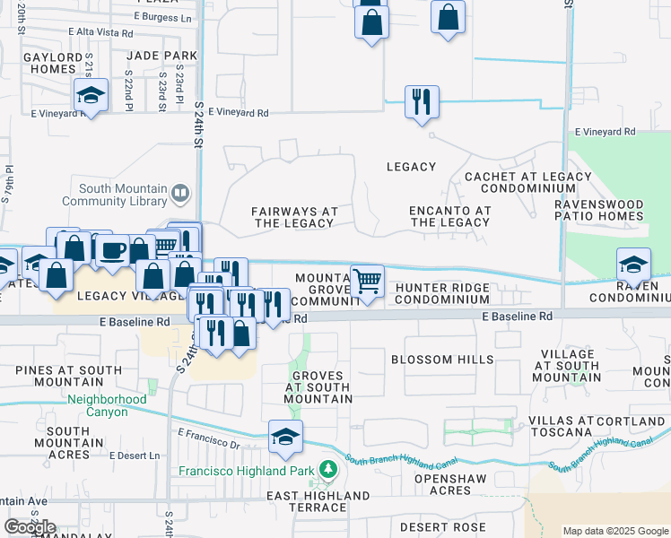 map of restaurants, bars, coffee shops, grocery stores, and more near 7413 South 27th Terrace in Phoenix