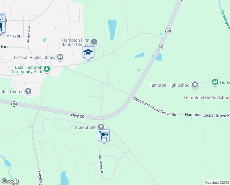 map of restaurants, bars, coffee shops, grocery stores, and more near 120 Hampton Locust Grove Road in Hampton