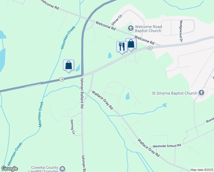 map of restaurants, bars, coffee shops, grocery stores, and more near Chapel Hill Parkway in Coweta County