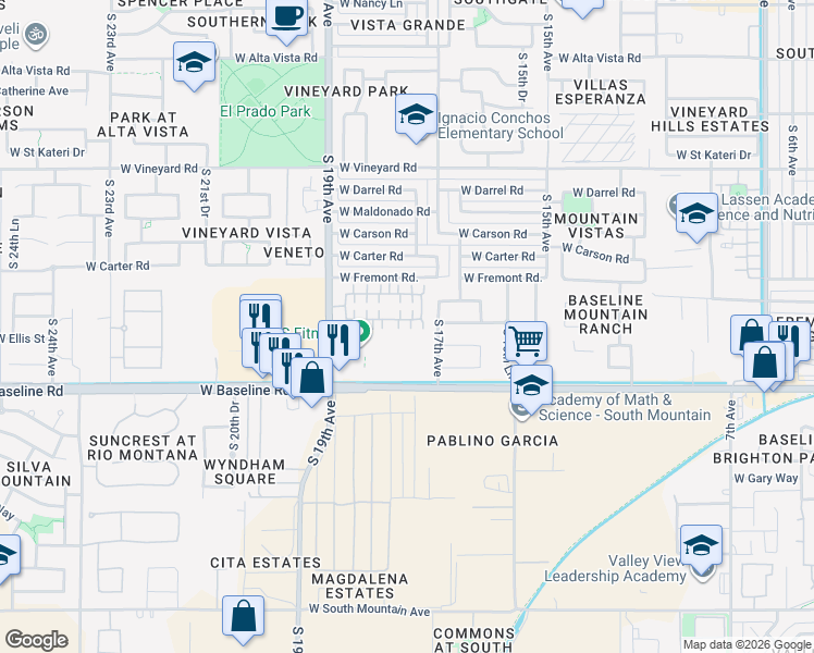 map of restaurants, bars, coffee shops, grocery stores, and more near 1729 West Pollack Street in Phoenix